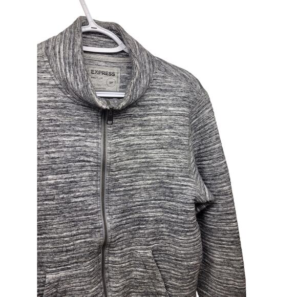 Express Men's Gray Ribbed Mockneck Full Zip Jacket - Small - Picture 6 of 6